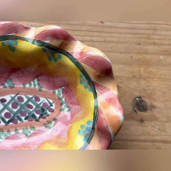 MacKenzie-Childs Pink and Yellow Ruffled Ceramic Trinket Dish - Picture 7 of 14